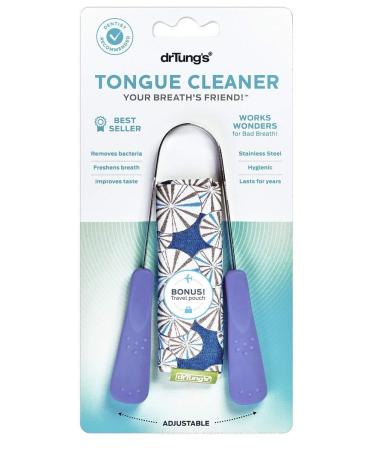 DrTungs Stainless Tongue Scraper - Tongue Cleaner for Adults, Kids, Helps Freshens Breath, Easy to Use Comfort Grip Handle, Comes with Travel Case - Stainless Steel Tongue Scrapers (1 Pack)