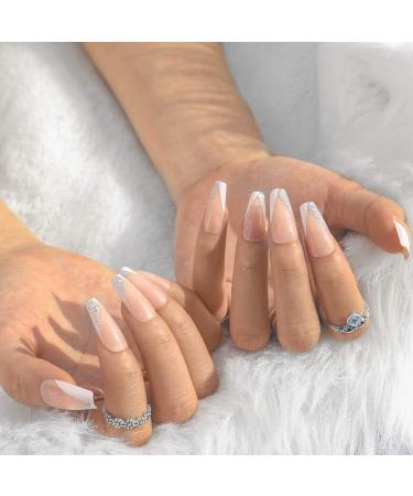 Sethexy French Ballerina False Nails - Pink Bling Acrylic Nail Tips | 24 pcs for Women & Girls - Buy Online on GoSupps.com