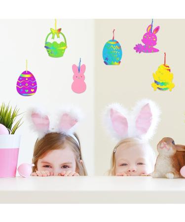 Whaline Easter Scratch Art Paper Set - 72Pcs Bunny Egg Rabbits Shape Scratch Paper Kit for Kids DIY Crafts - Colorful Hanging Ornaments for Easter Holiday - Buy Online on GoSupps.com