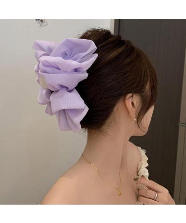 TYGHBN Bow Bubble Clips Chiffon Silk Hair Clips Large Chiffon Claw Clip Hair Bow Plastic Hair Claw Clips Fabric Floral Bows Claw Clip for Thick Long Hair (Black-A) - Buy Online on GoSupps.com