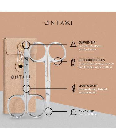 ONTAKI 2 Pack Facial Grooming & Nose Hair Scissors - Curved & Blunt Tips - Ideal Set for Trimming Moustache, Beard, Nose, Ears, Eyebrow - Silver - Buy Online on GoSupps.com