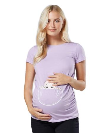 HAPPY MAMA. Women's Maternity Baby in Pocket Print T-Shirt Top Tee Shirt. 501p 12-14 Lavender