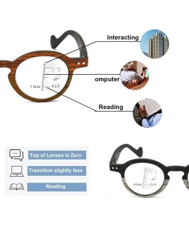 Multifocus Reading Glasses For Men Women Trendy Wood Grain Round Frame Glasses Anti Blue Light Readers(Couleur:Brown Grandeur:2.0x) - Buy Online on GoSupps.com