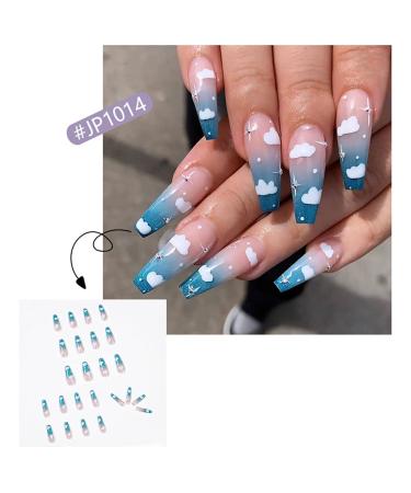 Uposao 24Pcs Coffin Ballerina False Nails | Long Artificial French Nail Tips | Acrylic Press-On Nails for Women & Girls | Diamond Design - Buy Online on GoSupps.com