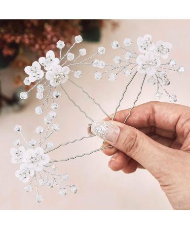 Unicra Silver Rhinestone Bride Wedding Hair Pins - Pack of 5 | Bridal Hair Pieces Prom Clips for Women and Girls - Buy Online on GoSupps.com