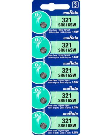 Murata 321 Battery SR616SW 1.55V Silver Oxide Watch Button Cell (5 Batteries)
