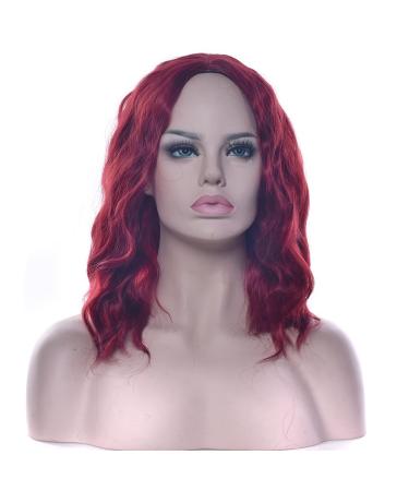 Fouriding Wig Short Curly Wave Women Bob Hair Wigs for Ladies Halloween Cosplay Party Anime Carnival Costume (Wine Red)