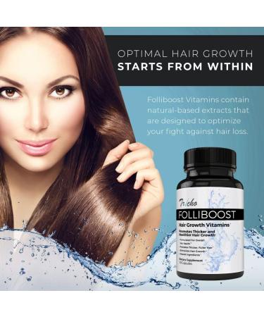 Folliboost Tricho Hair Growth Vitamins with Biotin, Vitamin C, Zinc, Vitamin B12 - Promotes Thick, Full Hair Growth - Natural-Based Hair Care Formula - Made in USA (30-Day Supply) - Buy Online on GoSupps.com