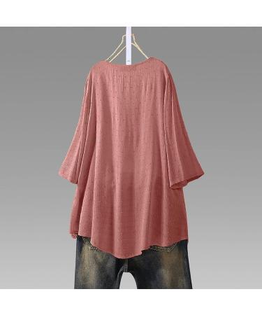 Angxiwan Plus Size Pink V Neck Button Blouse | 3/4 Sleeve Lace Hem Tunic Top XXL - Buy Online on GoSupps.com