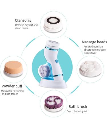 Rechargeable Electric Facial Cleansing Brush - Exfoliator with Vibration Massage & 3 Soft Replacement Heads for Deep Pore Cleansing - Blue - Buy Online on GoSupps.com