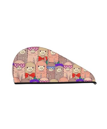 Cute Lamas Microfiber Hair Towel Soft Super Absorbent Hair Towel Wrap for Women Coral Velvet Quick Dry Hair Cap for Long Curly and Thick Hair