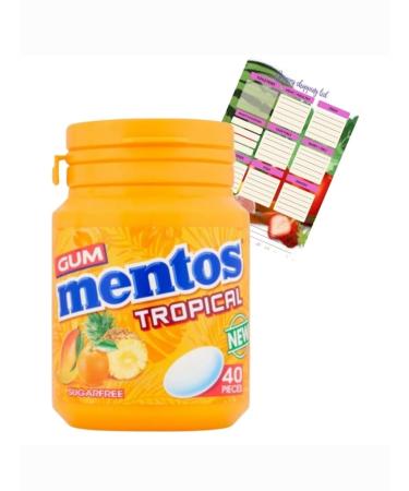 Mentos Sugar Free Chewing Gum Pure Fresh Tropical Bottle 40 Gum Pieces Per Bottle (Pack Of 8) + Complimentary Shopping List