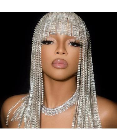 STONEFANS Long Rhinestone Headpiece Cap 1920s Tassel Crystal Flapper Head Chain Gatsby Belly Dance Hairpieces Hair Accessories for Women Nightclub (Silver) - Buy Online on GoSupps.com