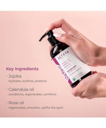 Alteya Organic Bulgarian Rose Massage & Body Oil - USDA Certified Natural Rejuvenating Aromatic Oil - 8.5 Fl Oz - Buy Online on GoSupps.com