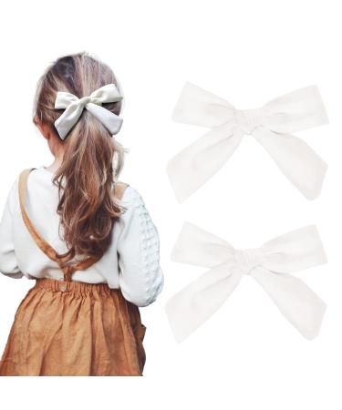CEELGON 2PCS 5" Big Velvet Bows for Girls White Hair Bows for Toddler Girls Hair Clips Hair Accessories For Little Girl Pigtail Bows