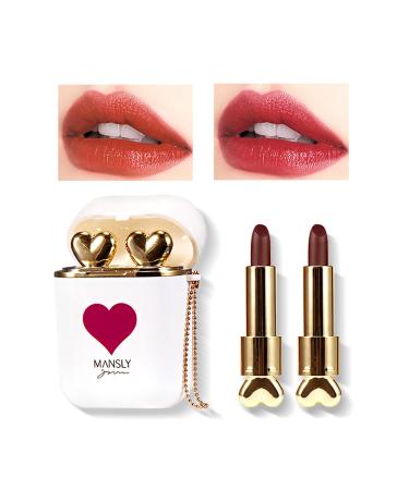 LAMUSELAND Matte Lipstick Makeup Set  2Pc/Set Waterproof Long Lasting Velvet Moisturizing lip stain Earphone Dual-color Lip Gloss Primer  Non-stick Cup Lip Make Up Gift Kit for Girls (White)