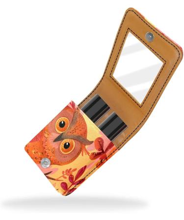 Shop Forest Animal Owl Leather Lipstick Case | Mini Lip Gloss Organizer with Mirror - Ideal for Travel & Storage - Buy Online on GoSupps.com