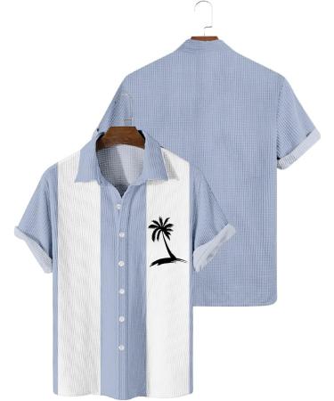 Hawaii Shirt for Men - Reversible Palm Printed Beach Shirt | Short-Sleeved Button-Up Cuba Style | Relaxed Fit Leisurewear | Light Blue 6XL Tropical Summer T-Shirt - Buy Online on GoSupps.com