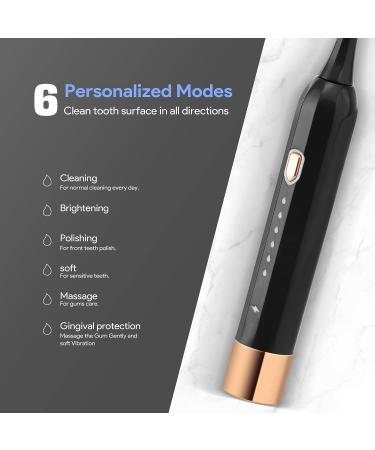 BJJB Adult Electric Toothbrush with 8 Replacement Heads | 60-Day Charge | 6 Modes & 3 Intensity Levels | High Intensity Teeth Cleaning | Hidden Charging | Black - Buy Online on GoSupps.com