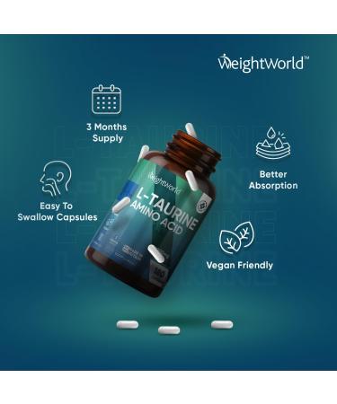 Taurine 1000mg Capsules - 180 High Strength | Vegan Amino Acid Supplement - Pre Workout for Men & Women - Made in UK - Buy Online on GoSupps.com