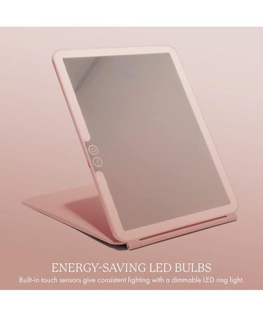 Pose LED Travel Vanity Mirror by Vanity Planet - 3 Color LEDs, Dimmable Ring Light, Touch Sensors, Rechargeable - Blush Pink - Buy Online on GoSupps.com