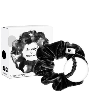 Bellody Scrunchies with - velvety soft strong hold Velvet look exclusive colors (1 piece - Classic Black) - Hair tie scrunch in black