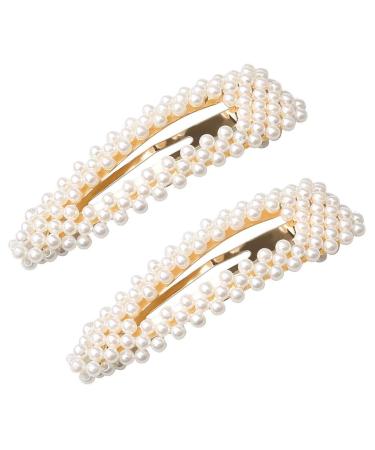 Nuoshen 2 pieces pearl hair clips artificial pearl hair clip pear peary hairdressing hair accessories for women and girls or decoration (9 x 2.5 cm)