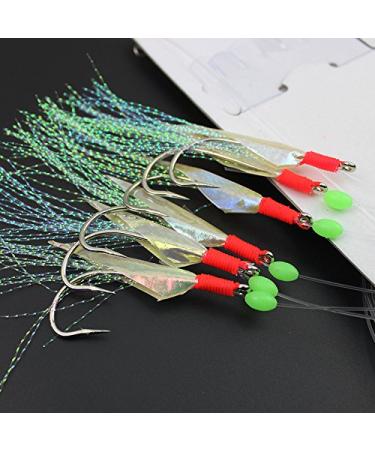 OriGlam 6pcs Luminous Fishing Rigs Fishing, Fishing Lures Bait Rigs, Real Fish Skin Sea Rigs, Glow Fishing Beads High Carbon Hooks for Freshwater/Saltwater