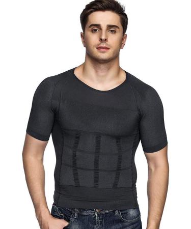 Odoland Men's Body Shaper Slimming Shirt Tummy Vest Thermal Compression Base Layer Slim Muscle Short Sleeve Shapewear Dark Gray Large
