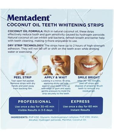 Natural Coconut Oil Mouthwash & Teeth Whitening Bundle - GuruNanda Oil Pulling & Mentadent Whitening Strips for Sensitive Teeth - Buy Online on GoSupps.com
