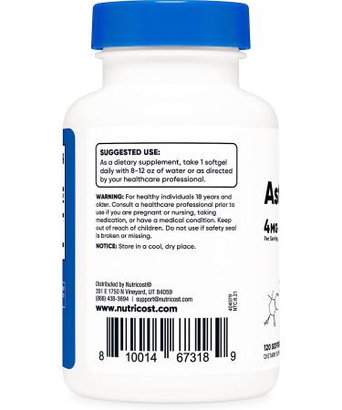 Nutricost Astaxanthin 4mg 120 Softgels - Gluten Free & Non-GMO - 4 Month Supply - Buy Online on GoSupps.com