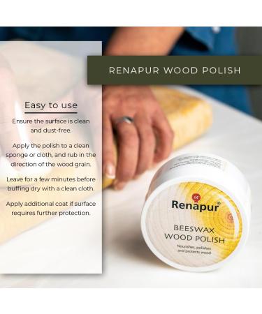 Renapur Premium Beeswax Wood Polish - Natural Furniture Conditioner for All Wood Types | Food-Safe & Non-Toxic | 6.7 fl oz - Nourishes Polishes & Protects - Buy Online on GoSupps.com