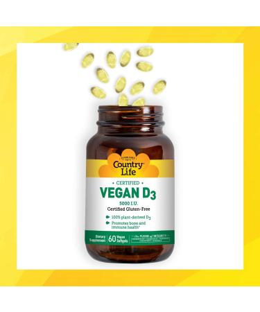 Country Life Vegan D3 125 mcg (5000 IU) - 60 Softgels | Certified Vegan Vitamin D - Buy Online on GoSupps.com