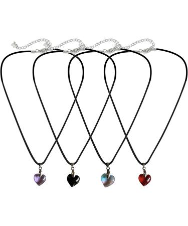 Silay Lian Xue Heart Trailer Necklace - Glass Crystal & Black Leather Choker for Women | Simple Colorful Gift & Christmas Decoration - Buy Online on GoSupps.com