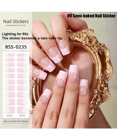 Semi Cured Gel Nails Strips - Nude Pink Gel Nail Stickers Nail Wraps Soft Self-Adhesive Gel Nail Strips for Nails French Tip Gel Nail Wrap Stickers Decals (UV/LED Lamp Required) Pink-french - Bss-0235 - Buy Online on GoSupps.com