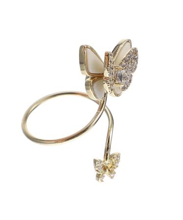 Beatifufu Nail Butterfly Ornaments Pearl Decor Finger Jewelry Accessories Nail Art Decoration Opening Rings Fingernail Rings Nail Embellishments Nail Art Charm Rings for Copper Inlaid Zircon Golden 3.5X1.5X1.5CM