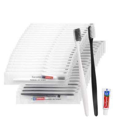 Xuezoioy Disposable Toothbrushes with Toothpaste Pack of 50 Individually Wrapped Disposable Travel Toothbrush Kit in Bulk for Homeless Nursing Home Shelter Hotel Charity(Black+White) - Buy Online on GoSupps.com
