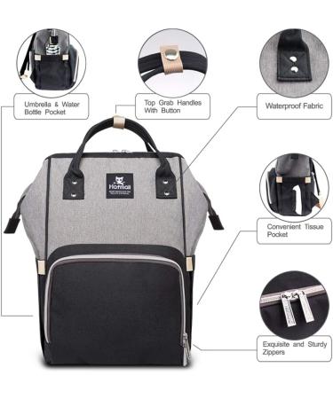 Hafmall Diaper Backpack - Stylish Large Capacity Baby Changing Bag for Mom & Dad - Macaron Black & Gray Perfect for Travel - Buy Online on GoSupps.com