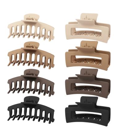 Zou.Rena Large Claw Clip-Non Slip Hair Clips for Women-Large Hair Claw Clips for Thick Hair-8 Pieces Claw Clips Variety Pack-Big Hair Clip Jumbo Claw Clip(Neutral)