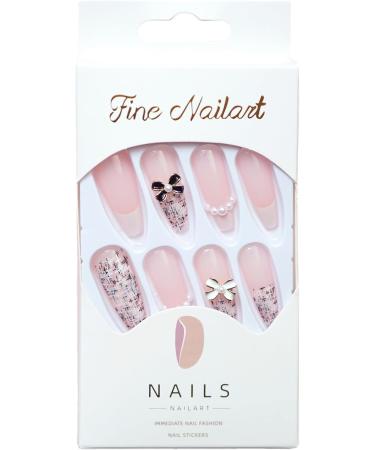 French Tip Press on Nails - Small Fragrant Style Pink Long Press On Nails with Nail Tips White and black with Butterfly bow Design Glossy white press on nails Acrylic False Nails Cute Artificial Nails - Buy Online on GoSupps.com