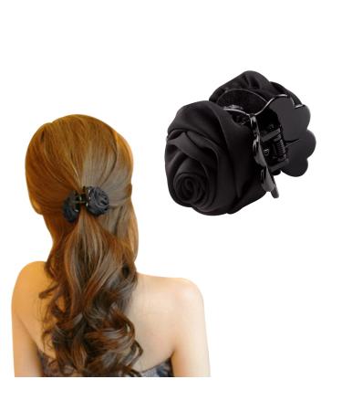 Rose Hair Clip | Flower Hair Claw | Elegant Floral Hair Claw Clips | Claw Clips for Thick Hair | Floral Jaw Clamps | Hair Accessories for Women & Girls | Strong Grip for Various Hairstyles Black