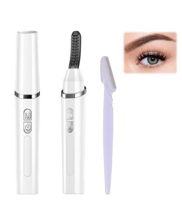 Heated Eyelash Curler Comes with Eyebrow Razor USB Rechargeable Heated Lash Curler with 4 Gear Temperature Control Electric Eyelash Curler 10s Quick Heat 24 Hours Long Lasting Curling Eyelash
