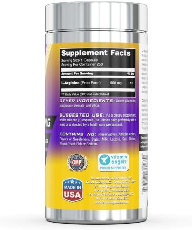 Amazing Muscle L-Arginine Essential Amino Acid 500 Mg Capsules - Workout Muscle Recovery Supplements (250 Count) - Buy Online on GoSupps.com
