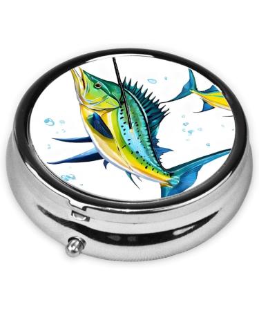Buy Round Pill Box - 3 Compartment Fish Art Design | Portable Travel Medicine Organizer | Mini Decorative Pill Case for Vitamins - Buy Online on GoSupps.com