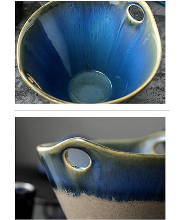 Northern Europe Creative binaural Bowl Retro Glaze Ceramic Noodle Bowl Salad Bowl Soup Bowl Noodle Bowl Noodle Bowl Tableware Kitchenware - Buy Online on GoSupps.com