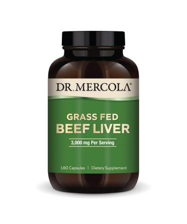Dr. Mercola Grass Fed Beef Liver - Nutrient-Dense Organ Supplement - Freeze-Dried & Minimally Processed - 3000 mg - Non-GMO - Gluten-Free - 180 Capsules