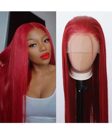 Towarm Red Wig Long Straight Dark Red Synthetic Lace Front Wigs Pre Plucked Natural Hairline with Baby Hair for Black Women Heat Resistant Fiber Hair Cosplay Daily Wear Wig (Red)