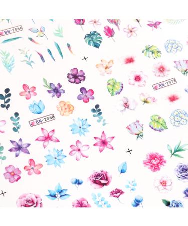 Hautn Flower Nail Art Stickers - 12 Sheets, Assorted Blooming Flower & Leaf Patterns for Manicure Design, Nail Water Transfer Stickers for Fingernails & Toenails Tips - Bn2065-2076 - Buy Online on GoSupps.com