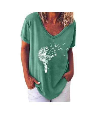 Ppanguding T-shirt ladies summer fashionable casual round short loose dumplings printed tops tops above shirt summer top shortage shirt xxl green