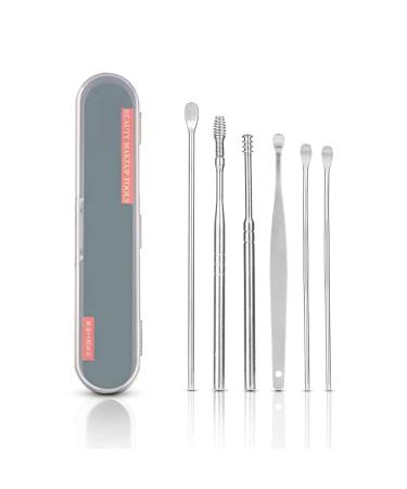 Ear Wax Removal Tool Ear Cleaner Ear Cleaning Kit Ear Cleansing Tool Set with Storage Box 6 in 1 Reusable Stainless Steel Ear Picks for Adults and Kids (Silver)